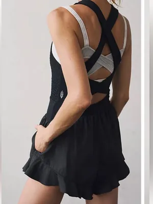 Free People Movement Breathless Shorties Onesie Romper In Black NWT Size Medium thumbnail 11