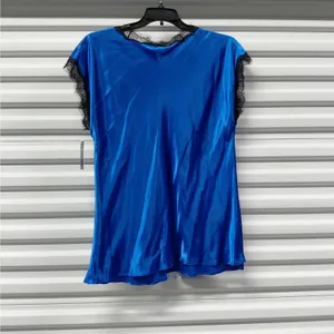 Oscar de la Renta Womens Top Size Large Blue Satin Lace Lounge Romantic Lingerie thumbnail 3