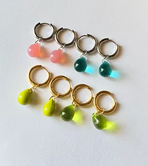 Handmade aqua teardrop Czech glass simple minimalist hoop earrings💙 thumbnail 6