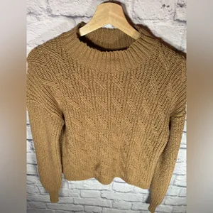 J. Crew Cotton Blend Cable Knit Sweater‎ Mock Neck in Beige / Tan size Small thumbnail 3