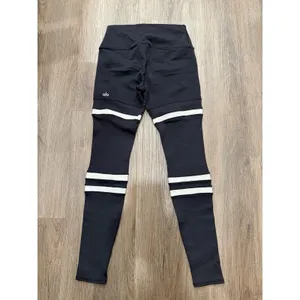 Alo Yoga High-Waist Legit Leggings Black Varsity Stripe Ribbed‎ Sz M thumbnail 2