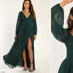 LULU's Sexy Elegant Long Sleeve Romantic Flowy Bridesmaid Wedding Formal Gown thumbnail 3