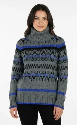 Madewell Fair Isle Geometric Turtleneck Sweater Grey Blue Merino Wool Size S thumbnail 1