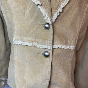 Misha Y2K Vintage Tan Corduroy Floral Embroidered Sequin Blazer Jacket thumbnail 2