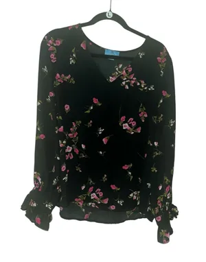 CeCe Long Sleeve V-Neck Tie-Sleeve Floral-Print Blouse thumbnail 1