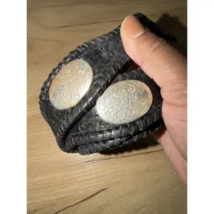 Vintage Heavy Tooled Leather Concho Belt Size 38 Western Biker Black Silver Tone thumbnail 8