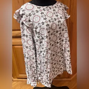 LOFT Medallion Print Ruffle Shoulder Bubble‎ Hem Long Sleeve Blouse Top Size XL thumbnail 3