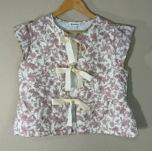 &Merci Quilted Vest Womens Sz M Pink Florals Boho Peasant Cottagecore Casual thumbnail 1