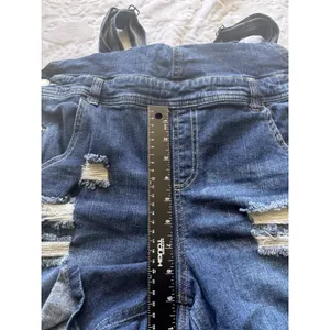 Almost Famous Romper, Women's Size 13 Blue, Denim, Overalls Shorts Distressed thumbnail 10