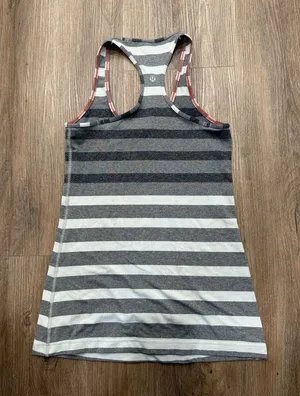 Lululemon Cool Racerback Marshmallow Stripe Heathered Sand Dune Black Size 4‎ thumbnail 1