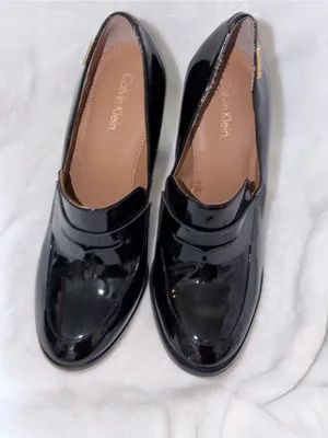 Calvin Klein Black Patent Block Heel Loafers thumbnail 3
