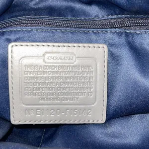 Coach Womens Gross Grain Patent Leather Stitch Tote Shoulder Bag Green Gray Medi thumbnail 7