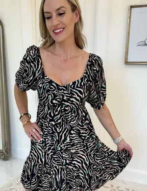 Nine West Black and White Animal Print Mini Dress thumbnail 1