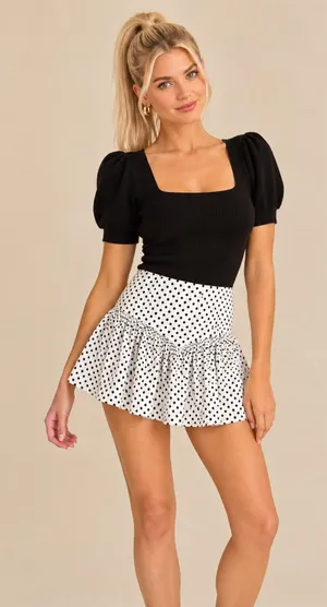 Anthropologie Maeve Black White Polka Dot Mini A-Line Skort Lined Bike Shorts thumbnail 1