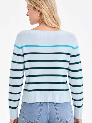 Charter Club 100% Cashmere Pop Stripe Boat-Neck Sweater Size XL thumbnail 3