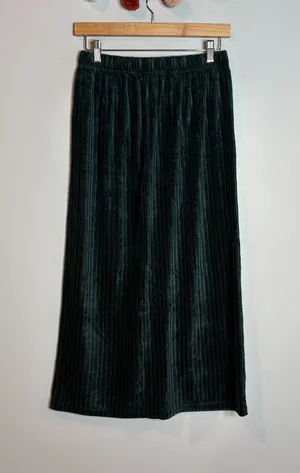 Vtg. dark green velvet striped midi skirt thumbnail 1