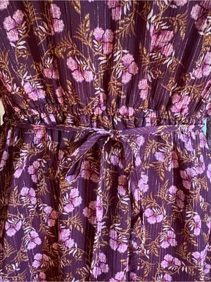 LOFT Women’s Floral Metallic Ruffle Above Knee Dress Purple Medium thumbnail 4