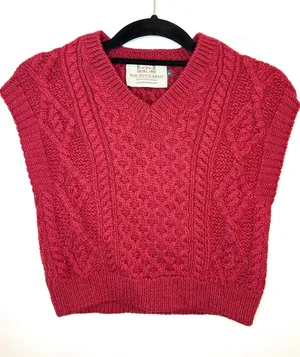 Aran Sweater Market XS Merino Wool Cable Knit Sweater Vest Red Ireland thumbnail 1