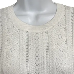 🆕 EXPRESS Ivory Pointelle Knit‎ Flutter Sleeve Peplum Lightweight Sweater XS thumbnail 3