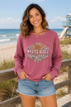 Women's Comfort Colors Long Sleeve Tee L Pink Leopard Myrtle Beach thumbnail 1