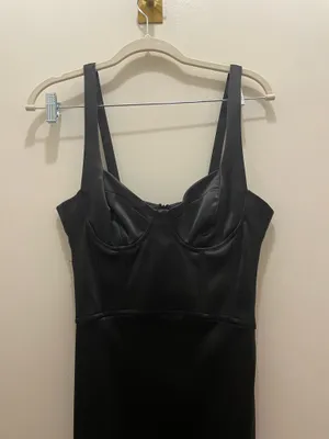 Black Satin ZARA Dress Midi Slip thumbnail 4