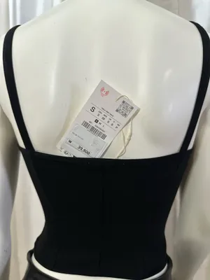 ZARA NWT Black Corset Tank Top Size Small | Square Neck Stretch Bustier Cami thumbnail 4