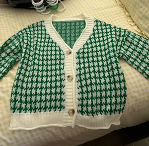 Green Houndstooth Cardigan Size L thumbnail 1