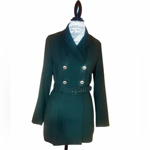Rina Rossi Wool Forest Green Military Style Double Breasted Belted Jacket Sz 8 thumbnail 2