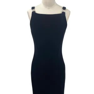 Vintage 90s Betsy & Adam Velvet Column Gown Embellished Maxi Dress Black Small thumbnail 3