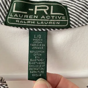 Lauren Ralph‎ Lauren L White Polo Shirt Striped Trim V-Neck Crest Active Sport thumbnail 4