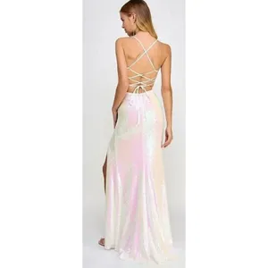 B Darlin Sequined Cowlneck Lace-Up-Back Gown Size 12 Iridescent $129‎ thumbnail 2