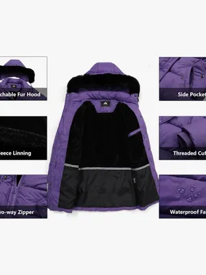 Women's Long Insulated Quilted Winter Puffer Coat Purple Medium Size thumbnail 6