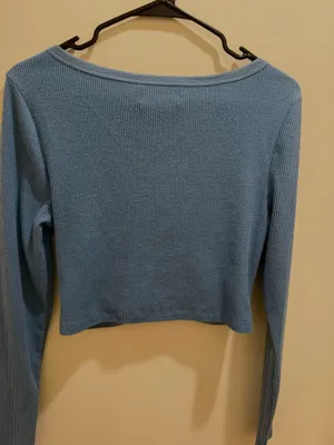 Urban Outfitters blue long sleeve v-neck crop top with buttons thumbnail 2