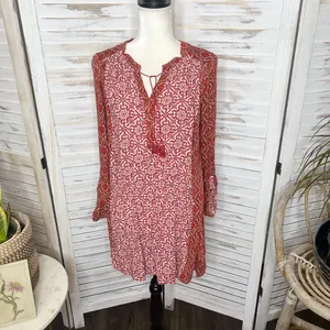 AKEMI + Kin ANTHRO Women's Humboldt Tunic Top Boho Red Floral Tasseled Medium thumbnail 12