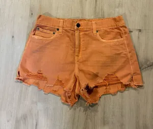 Aerie Women's Orange Distressed Denim Shorts thumbnail 1