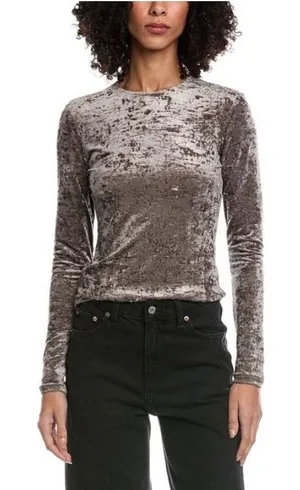 FRAME Crushed Velvet Long Sleeve Top Dusk Taupe Size‎ Medium thumbnail 1