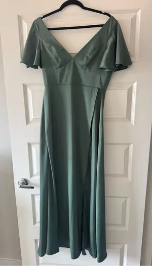 Azazie Green Flutter Sleeve V-Neck Maxi Dress thumbnail 1