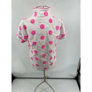 Sassy Shortcake Pink Polka Dot Gauze Pajama Top Button Front Medium thumbnail 6