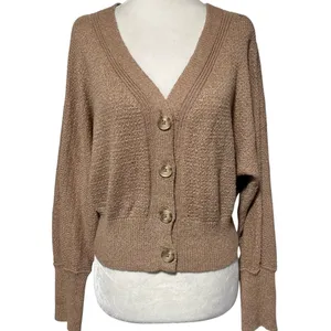 Abercrombie & Fitch Button Front V-Neck Cardigan Sweater Light Brown Size Small thumbnail 1