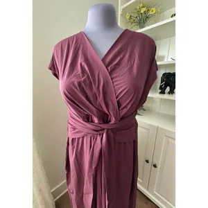 Halara Breezeful™ Midi Dress 2X Plus Amaranth Plum V Neck Short Sleeve Pockets thumbnail 6