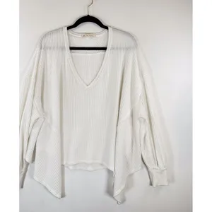 We The Free Womens Top White Coraline Thermal V Neck Waffle Knit Oversized XS thumbnail 6