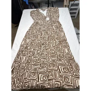 NWT petal & pup brown cream geometric maxi dress. V neck, tie back neck. Size L thumbnail 6