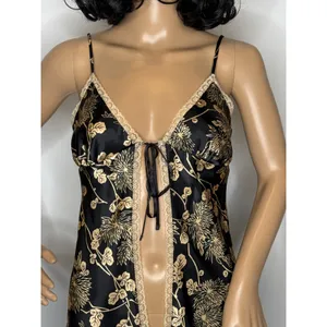 Victoria’s Secret Black Gold Floral Satin Open-Front lace trimTop Slip dress Sp thumbnail 6