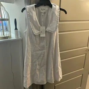 Revolve NWT Caroline Constas Petter Pan Collar White Linen Blend Mini Dress. Size 8 thumbnail 4