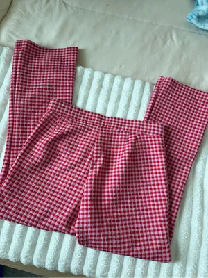 Zara Red and Pink Gingham Casual Pants thumbnail 5