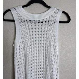 Zaful Womens XL White Crochet Cowl Neck Cover Up Maxi Dress‎ High Slit Beach thumbnail 3