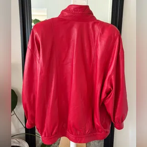 Y2K Red Leather Oversized Jacket Size L thumbnail 3