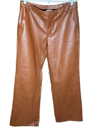 Princess Polly cognac brown wide leg faux leather‎ high rise pants sz 10 thumbnail 1