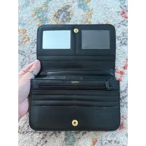 Buxton Black Leather Organizer Clutch Wallet with Mirror and Gold‎ Hardware thumbnail 4