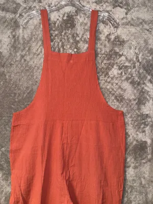 Heyson Yankee Doodle Crinkle Cotton Wide Leg Overalls Jumpsuit in Rust thumbnail 8